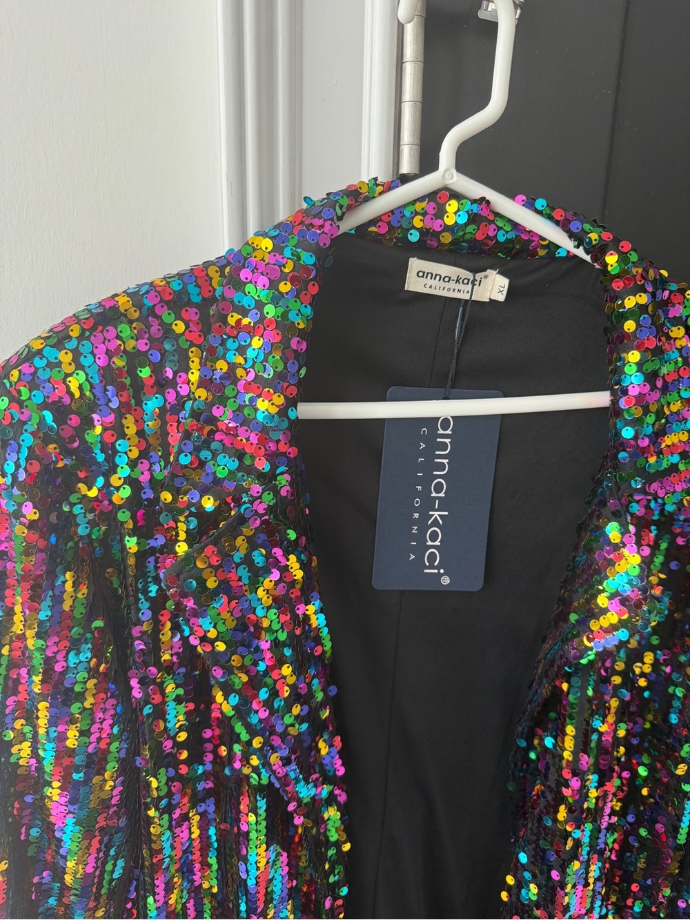 Anna-Kaci Black Multicolor Sequin Blazer - Picture 4 of 6